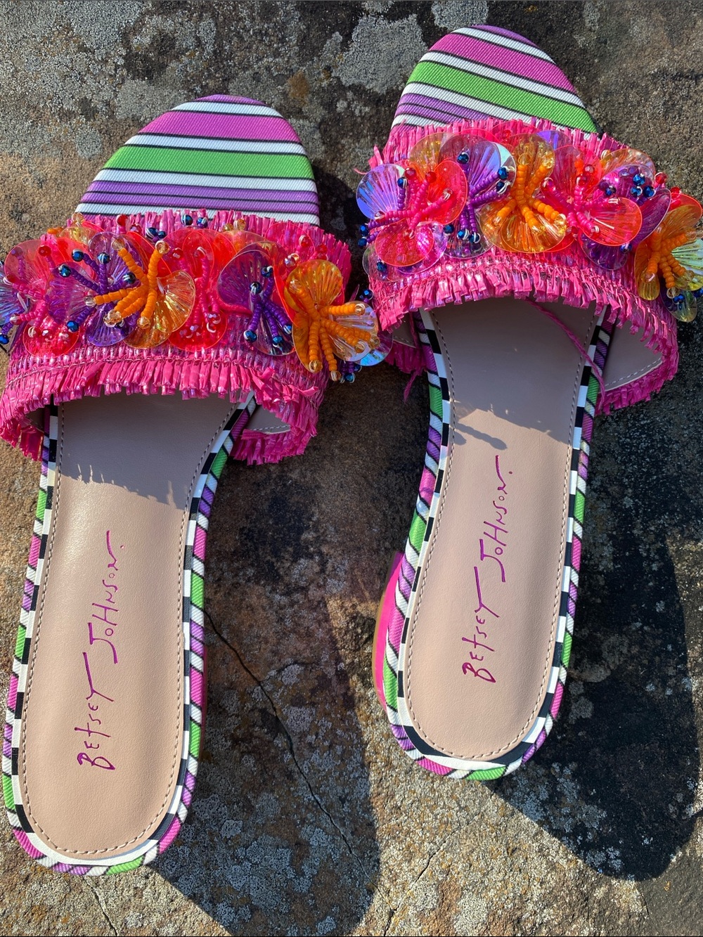 Betsey Johnson Pink Multi Floral Sequin Slide Mules Never Worn!!!